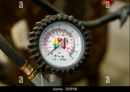 Nahaufnahme von Manometer, Rohr, Durchflussmesser, Wasserpumpen