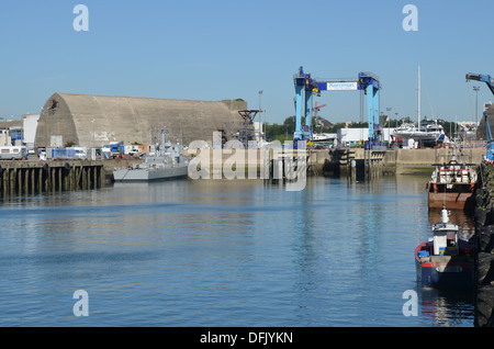 WWII deutsche u-Boote im Hafen von Lorient, Bretagne Unterschlupf. Stockfoto