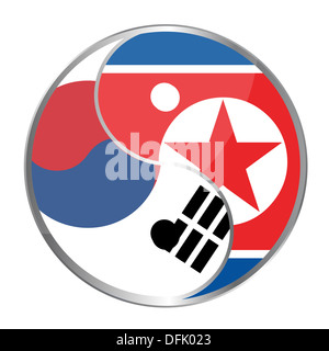 Ying Yan Symbol mit Nordkorea und Südkorea Fahnen. Stockfoto