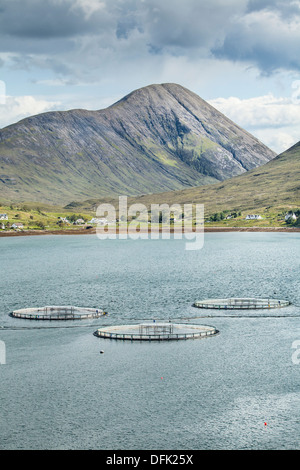 Lachsfarm am Loch Ainort in der Nähe von Moll auf der Isle Of Skye in Schottland. Stockfoto