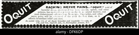 Original 1900er Jahren Werbung Werbung OQUIT für Nervenschmerzen. Magazin Anzeige ca. 1908 Stockfoto