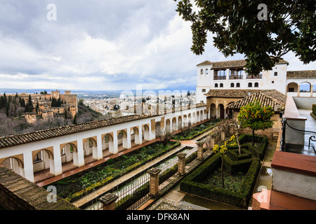 Generalife Palast Übersicht. Alhambra, Granada, Spanien Stockfoto