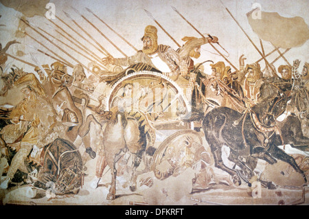 Roman Mosaik von Darius III. Von Persien (in Chariot) in Der Ersten Schlacht von Issus (333 v. Chr.) Gegen Alexander den Großen von Mazedonien Stockfoto