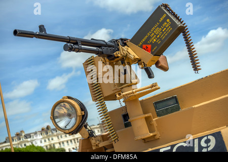 Fünfzig Kaliber Pistole Maschinendisplay Festival in Littlehampton, Großbritannien Stockfoto