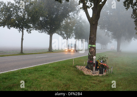 am Straßenrand Denkmal nach tödlichen Verkehrsunfalls Niederlande Stockfoto