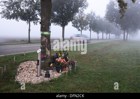 am Straßenrand Denkmal nach tödlichen Verkehrsunfalls Niederlande Stockfoto