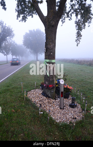 am Straßenrand Denkmal nach tödlichen Verkehrsunfalls Niederlande Stockfoto