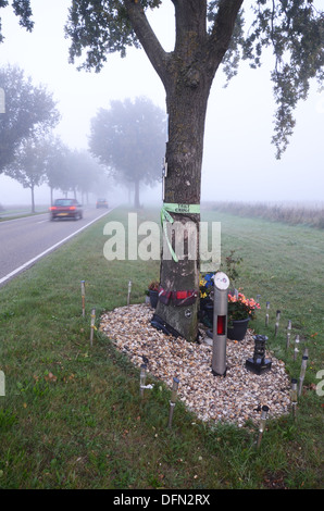 am Straßenrand Denkmal nach tödlichen Verkehrsunfalls Niederlande Stockfoto