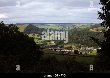 Rollende Hügel & Clun Wald in der Nähe der Offa Dyke Path und das Dorf von Newcastle in der Nähe von Clun Shropshire, England Stockfoto