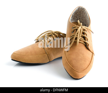 Casual Leder Damenschuhe auf weiß Stockfoto