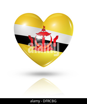 Liebe-Brunei-Symbol. 3D Herz Flaggensymbol isoliert auf weiss mit Beschneidungspfad Stockfoto