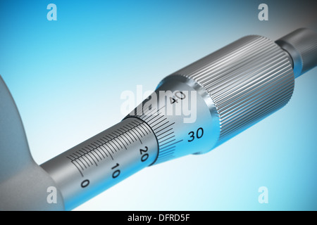 Nahaufnahme von einem Mikrometer mit blur Effekt mit blauem Hintergrund - 3D-Render Bild geeignet für Genauigkeit der Abbildung Stockfoto