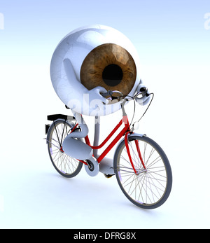 Auge mit Armen und Beinen Reiten ein Fahrrad, 3d illustration Stockfoto