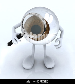 Big Eye mit seine Arme und Beine mit einer Lupe, 3d illustration Stockfoto