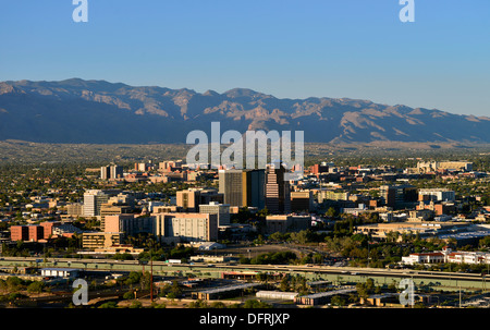 Tucson, Arizona, USA, mit den Santa Catalina Mountains im Coronado National Forest, Sonora-Wüste. Stockfoto