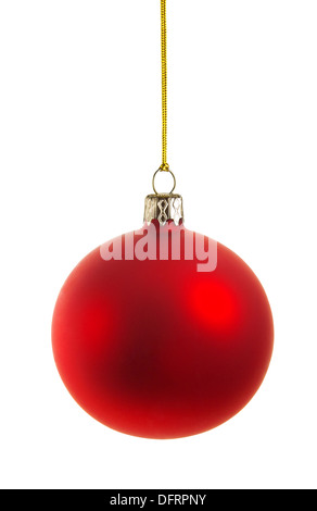 perfekte rote Weihnachtskugel isoliert auf weißem Hintergrund, Clipping-Pfad enthalten Stockfoto