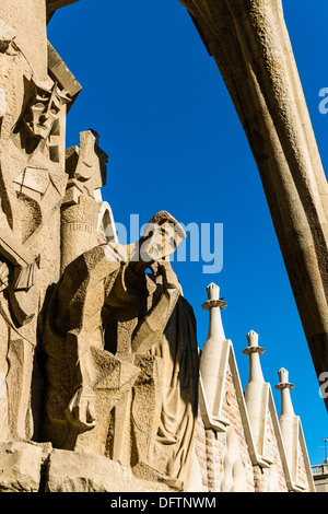 Fassade der Passion in Sagrada Família oder Basílica ich Temple Expiatori De La Sagrada Família, Basilika und Expiatory Kirche Stockfoto