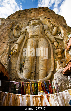 Chamba Statue, Mulbekh Kloster oder Mulbekh Gompa, Mulbekh, Ladakh, Jammu und Kaschmir, Indien Stockfoto