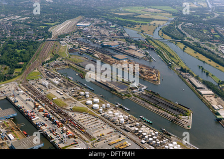 Antenne zu sehen, Hafen Duisburg, Duisport, Duisburg, Ruhr District, North Rhine-Westphalia, Deutschland Stockfoto