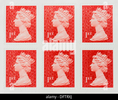 Sechs britische Royal Mail erster Klasse Briefmarken Stockfoto