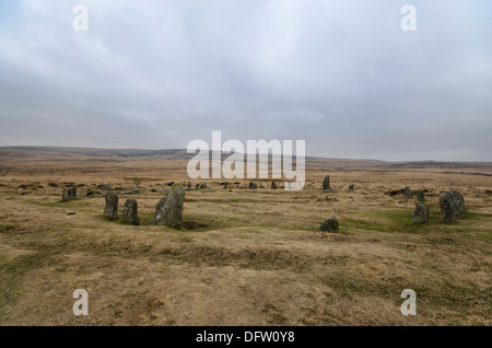 Einem alten Steinkreis am Scorhill auf Dartmoor in Devon Stockfoto