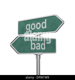 3D Render von guten und schlechten Konzept Roadsign Board isoliert auf weißem Hintergrund Stockfoto