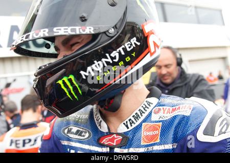 Jorge Lorenzo freut sich der Yamaha Factory Racing MotoGP-Fahrer nach Sieg Runde 12 Hertz FIM MotoGP in Silverstone Stockfoto