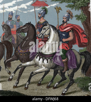 Römischen Reiches. Römischen Fahnenträgern. Farbige Gravur. des 19. Jahrhunderts. Stockfoto