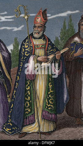 San Agustin von Hippo (354-430). Vater der Kirche war. Gravur. Stockfoto