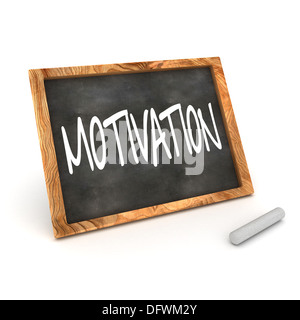 Eine bunte 3d gerendert Konzept-Darstellung, die "Motivation" geschrieben auf einer Tafel mit weißer Kreide Stockfoto
