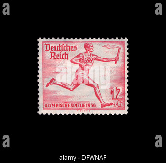 Deutschland drittes REICH 1936 Stempel 12 + 6 Pf Fackel RUNNER Olympiade BERLIN Stockfoto