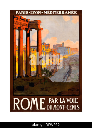 ROM 1900 Italien OLDTIMER BAHNREISEN Rom Urlaub Reise Plakat 1920er Jahre Bahntransport Paris Lyon Mediterranian über Mont-Cenis Italien PLM Stockfoto