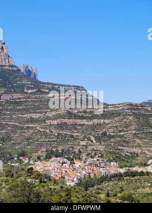 Blick vom Montserrat - ein Multi-spitzer Berg in der Nähe von Barcelona, Katalonien, Spanien. Stockfoto