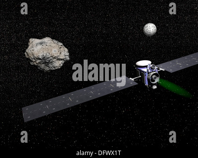 Dawn Unbemannte Raumfahrzeuge im Orbit Ceres und Vesta, Mitglieder des Asteroidengürtels, um sie im Raum zu studieren. Stockfoto