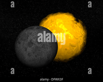 Vorbei an der Sonne Erstellen einer partiellen Sonnenfinsternis Vollmond. Stockfoto