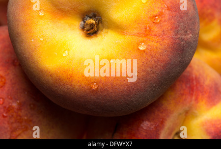 Fuzzy Peach Draufsicht mit Wassertropfen Stockfoto