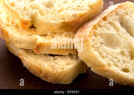 Italienisches Ciabatta Brot-Scheiben in Nahaufnahme Stockfoto