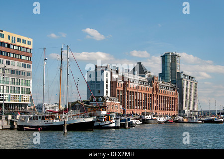 Apartments in Amsterdam Niederlande moderne Architektur auf Westerdoksdijkand zwischen Oude Houthaven und IJ port Hafen Kanal Stockfoto