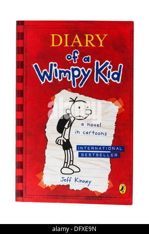 Jeff Kinney Kinderbuch Diary of a Wimpy Kid auf weißem Hintergrund Stockfoto