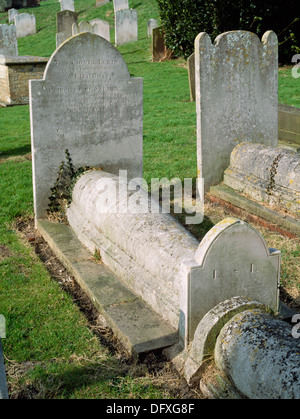 Grab von Lionel Lukin (1742-1834) auf dem Kirchhof von St. Leonard in Hythe, Kent, der 1785 ein nicht versenkbares Rettungsboot (ein nicht eintauchbares Boot) patentieren ließ. Stockfoto