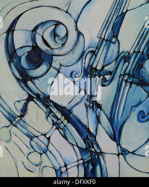 Abstrakt Acryl Gemälde Saiteninstrumente wie Cellos und Kontrabässe. Stockfoto