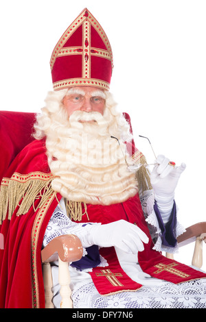 Sinterklaas ruht sich auf seinem Stuhl Stockfoto