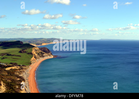 Die Aussicht vom Golden Cap, ostwärts einladendsten, Eype und Bridport, West Dorset, Jurassic Coast, England, UK Stockfoto