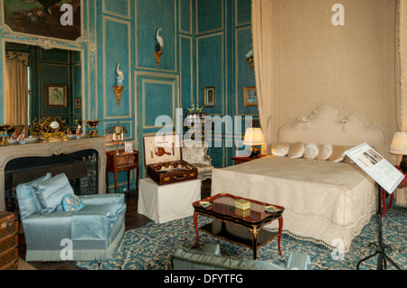 Blaue Schlafzimmer in Leeds Castle, in der Nähe von Maidstone, Kent, England Stockfoto