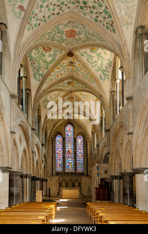 Das Kirchenschiff, Priory Sts Marienkirche und Blaise, Skelettteile, West Sussex, England Stockfoto