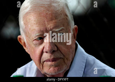 New York, USA. 10. Oktober 2013. Der ehemalige US-Präsident Jimmy Carter während einer Pressekonferenz im Bild Stockfoto