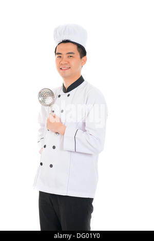 Porträt von zuversichtlich männlichen Chef lächelnd isoliert auf weißem Hintergrund Stockfoto