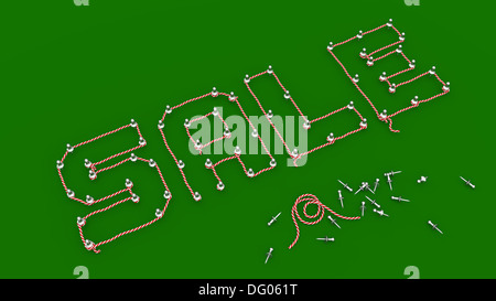 Verkauf - Seil beschriebenen Pins Formulierung auf grüner Grundplatte Stockfoto