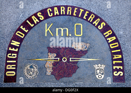 Madrid, Spanien. Puerta del Sol "Kilometro Cero" ebnet Platte auf Pflaster für das Zentrum von Madrid Stockfoto