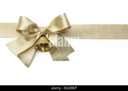 Goldband mit Bogen isoliert auf weiss Stockfoto